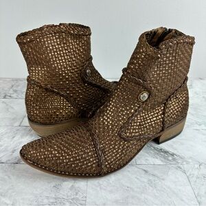New Jo Ghost 3619 woven pointy toe ankle leather boots sz 39 Italy